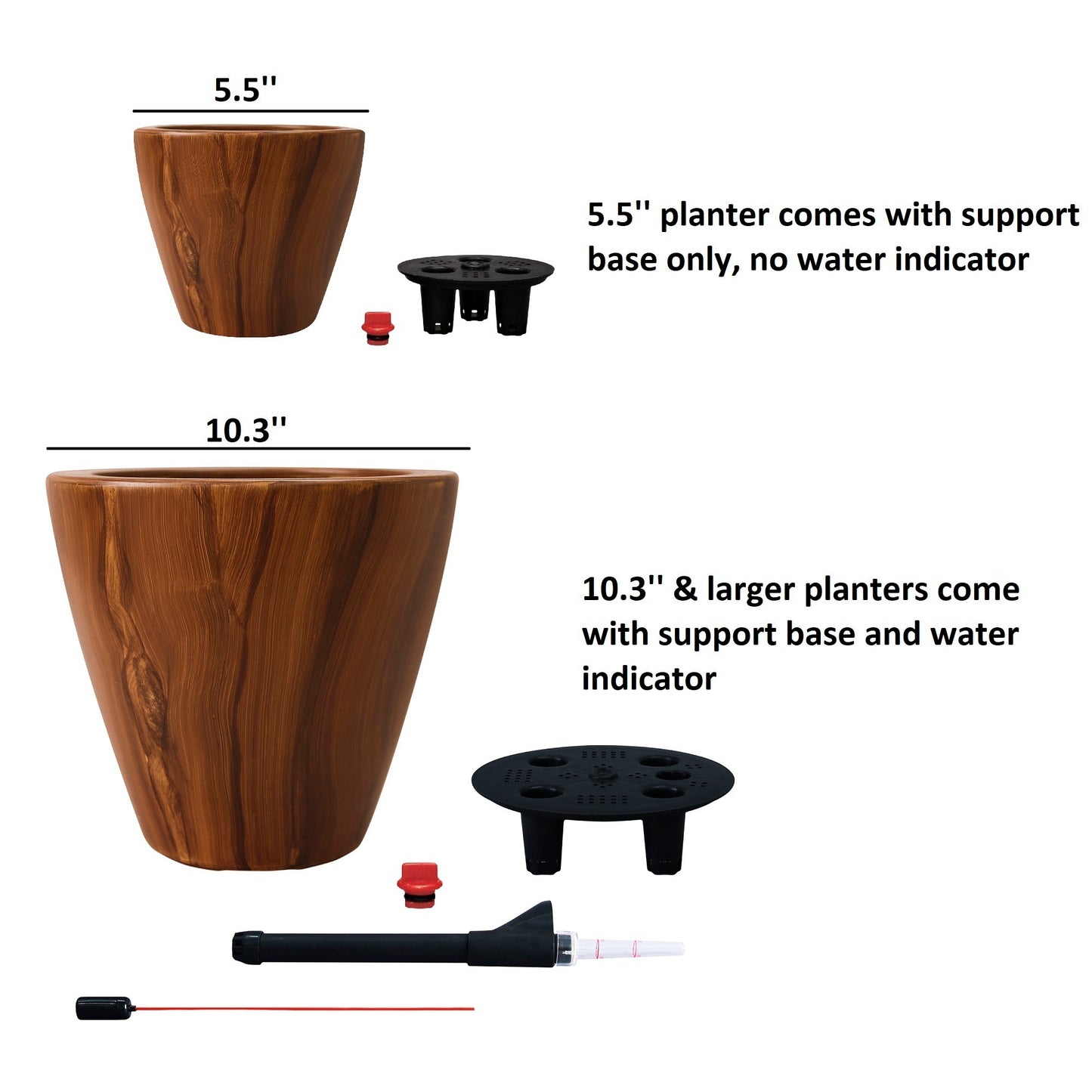 Dark Faux Wood Self-watering Planter Pots, Set of 2