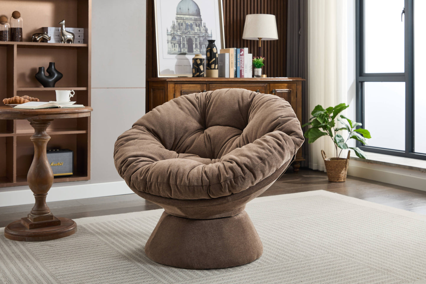 Oversized Papasan Swivel Accent Chair, Brown