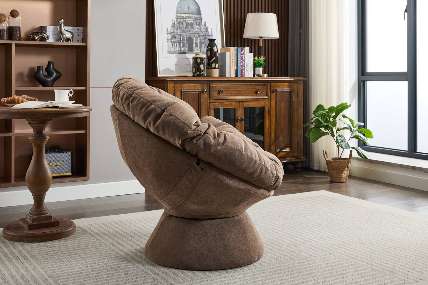 Oversized Papasan Swivel Accent Chair, Brown