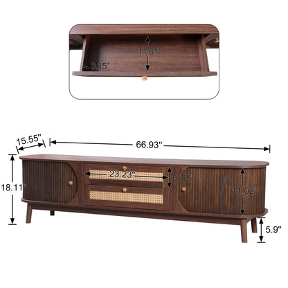 Milo Fluted Rattan Media Credenza, Walnut Brown