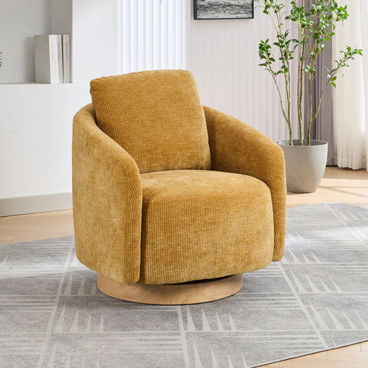 30.3"W Swivel Accent Barrel Chair, Mustard