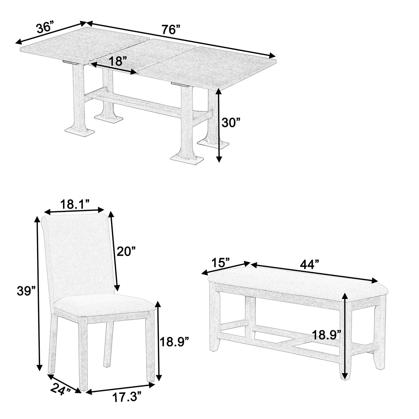 TopMax Extendable Dining Table, 6 Piece Set