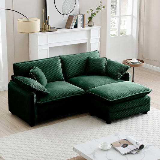 Berk Corduroy Sofa With Ottoman, Green