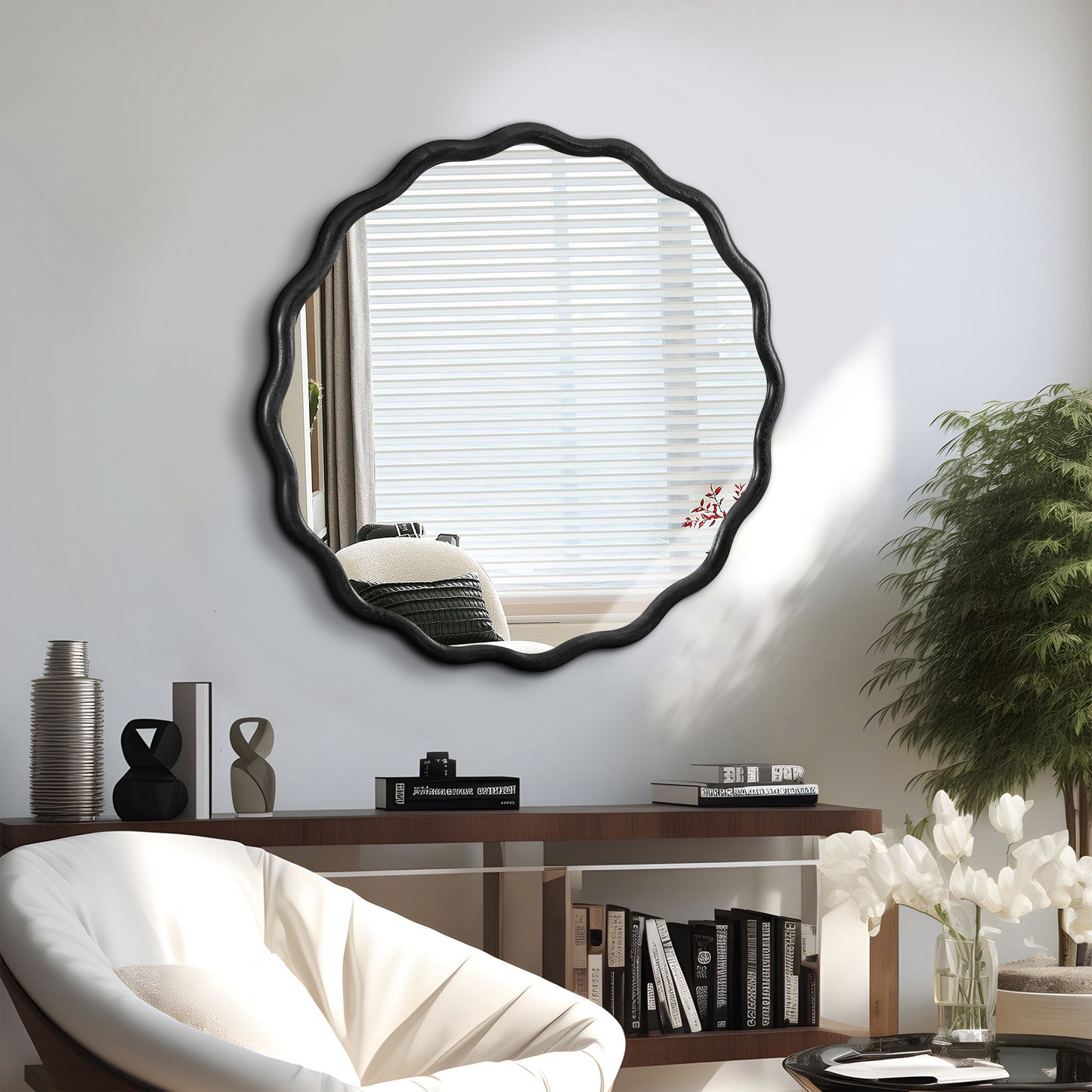 Studio Scalloped Wall Mirror, Black