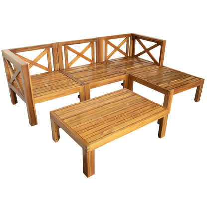 Aldara Acacia Wood Outdoor Sectional, 5 Piece Set