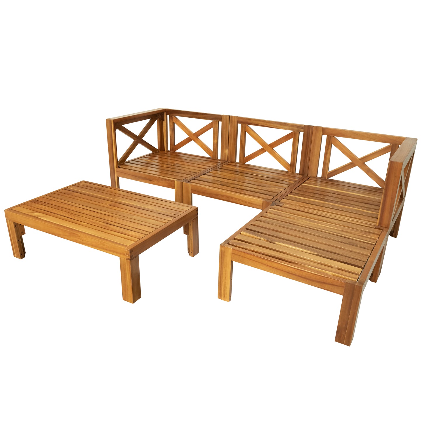 Aldara Acacia Wood Outdoor Sectional, 5 Piece Set