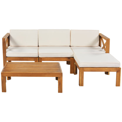 Aldara Acacia Wood Outdoor Sectional, 5 Piece Set