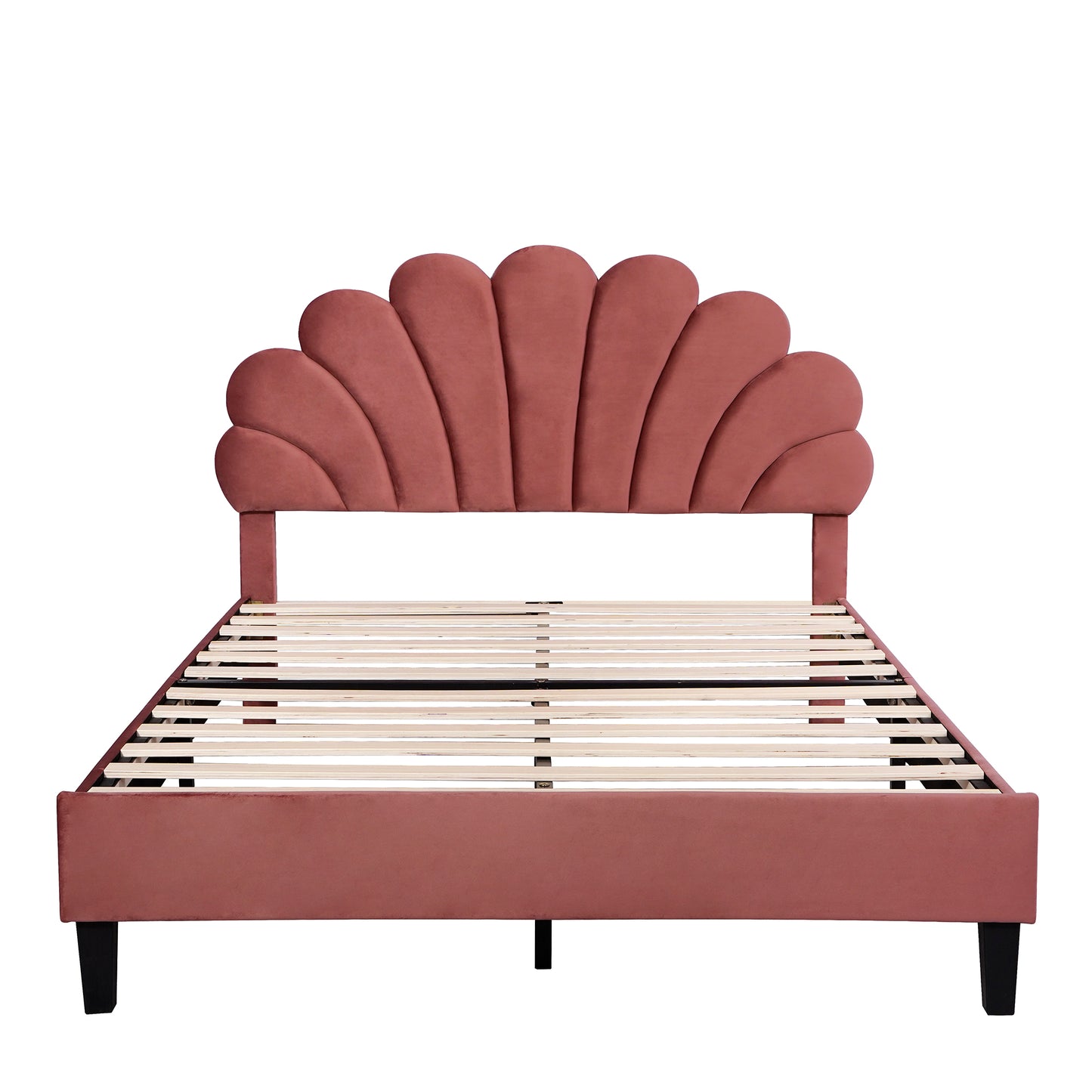 Petal Velvet Platform Full Bed, Terracotta Red