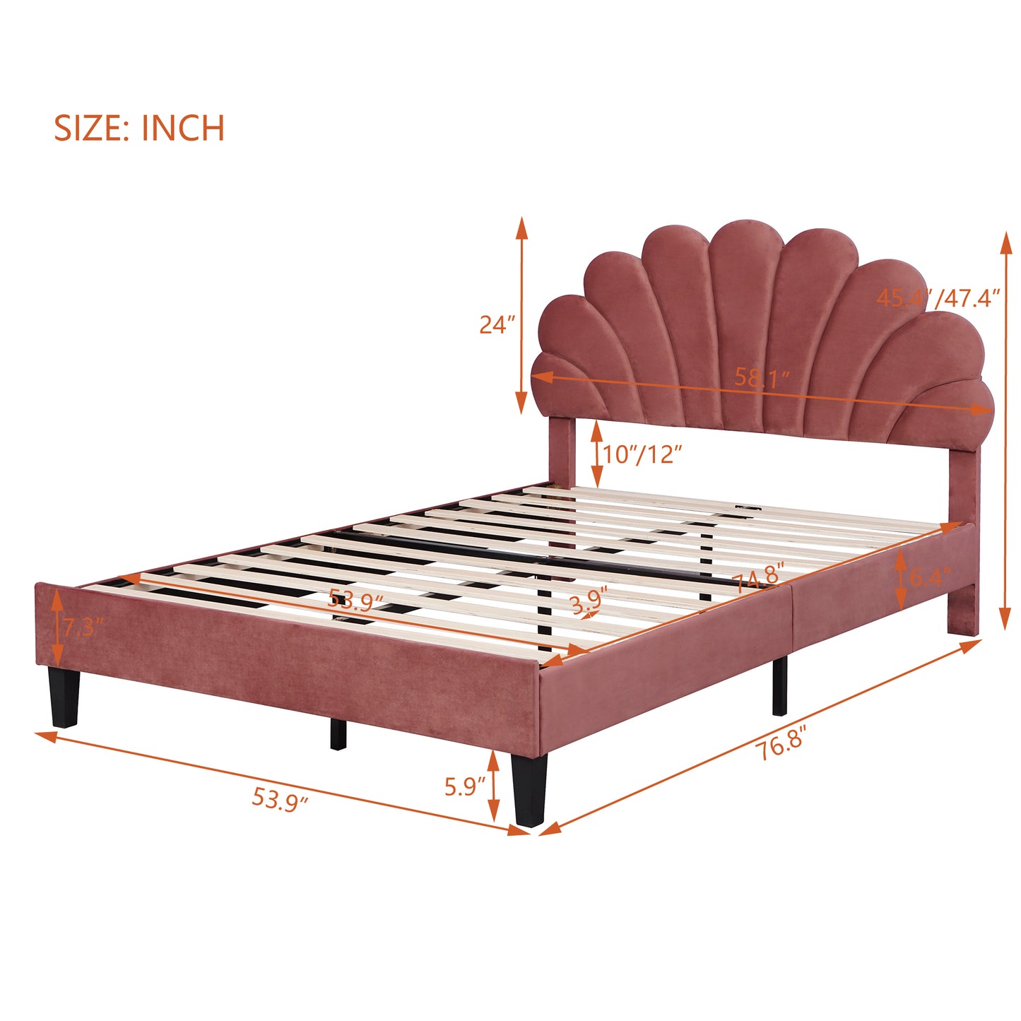 Petal Velvet Platform Full Bed, Terracotta Red
