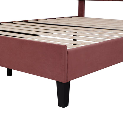 Petal Velvet Platform Full Bed, Terracotta Red
