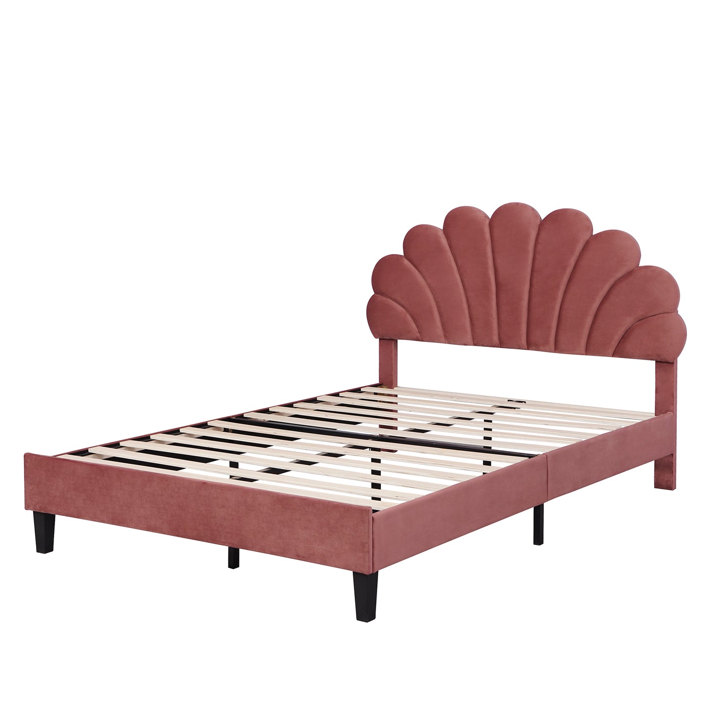 Petal Velvet Platform Full Bed, Terracotta Red