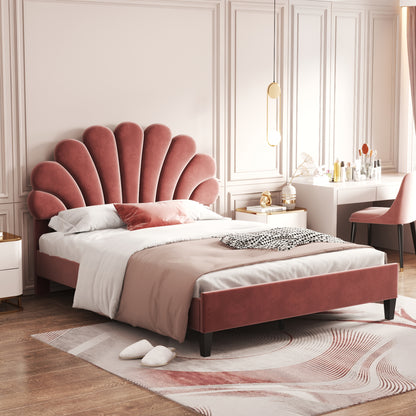 Petal Velvet Platform Full Bed, Terracotta Red