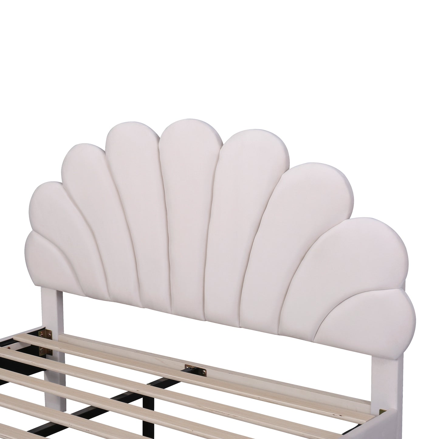Petal Velvet Platform Queen Bed, Beige