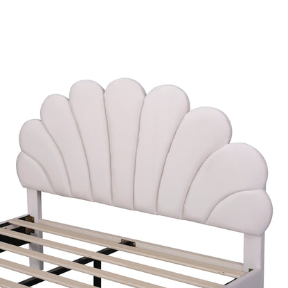 Petal Velvet Platform Queen Bed, Beige