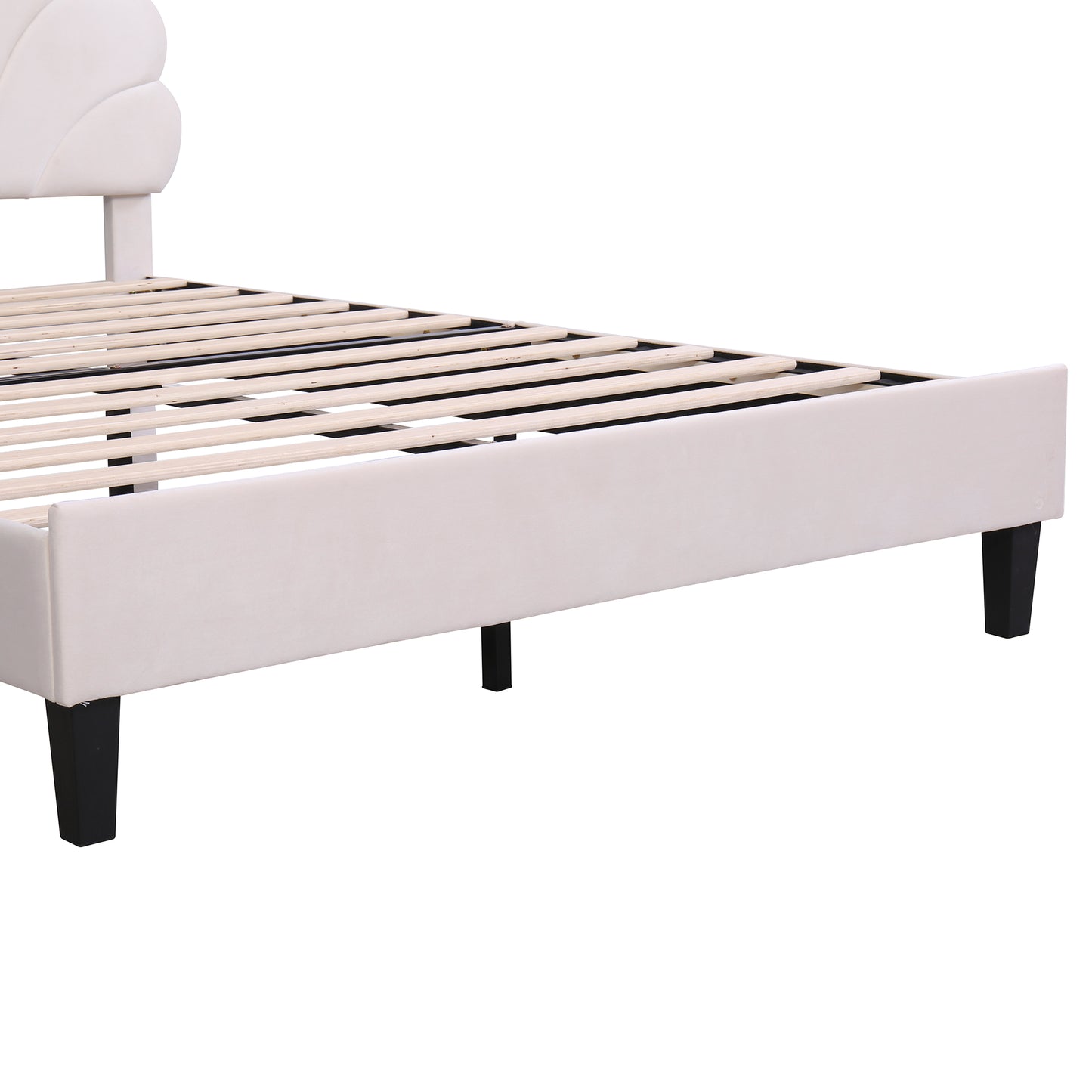 Petal Velvet Platform Queen Bed, Beige