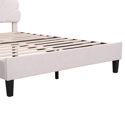 Petal Velvet Platform Queen Bed, Beige