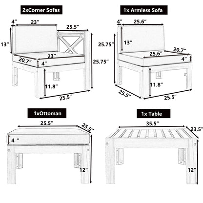 Aldara Acacia Wood Outdoor Sectional, 5 Piece Set