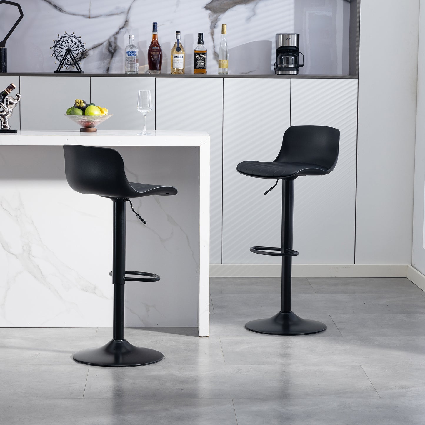 Black Adjustable Swivel Counter Stools, Set of 2