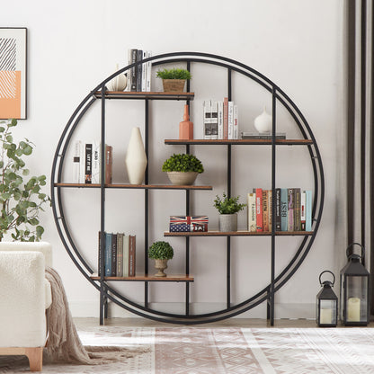 Atlas 67" Round Metal & Wood Bookcase