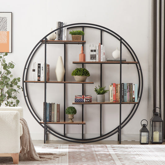 Atlas 67" Round Metal & Wood Bookcase