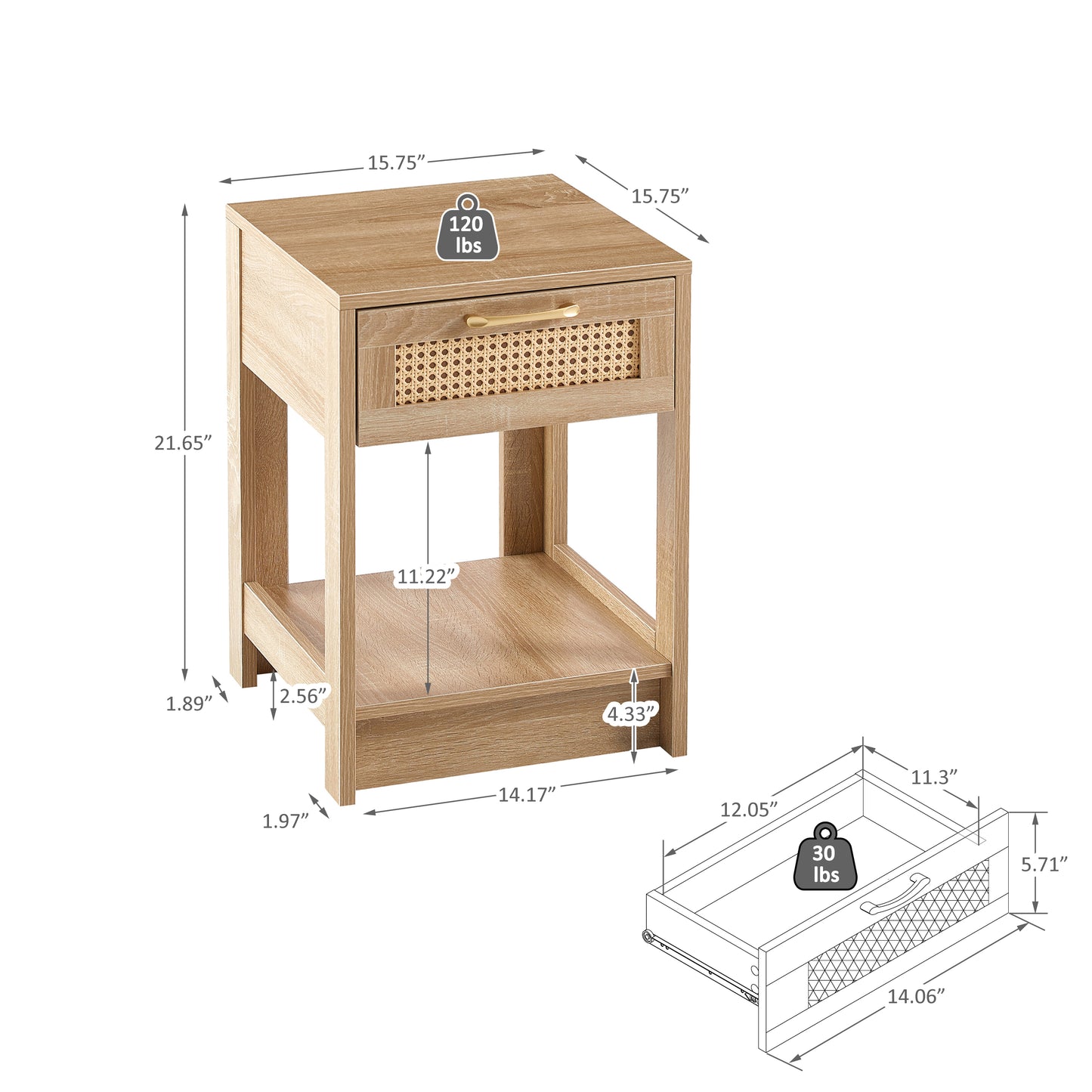 Rattan End table with Drawer