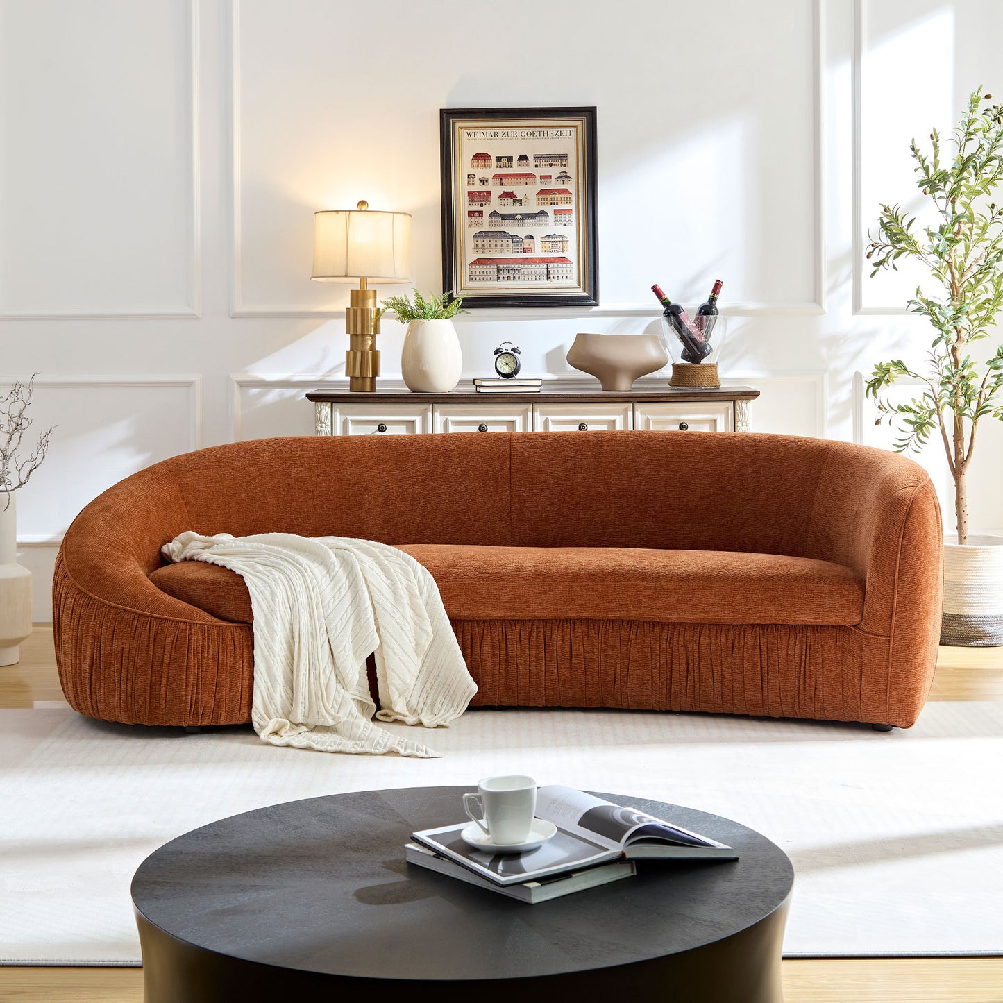 Aurelia 92" Curved 4-Seat Sofa – Burnt Orange
