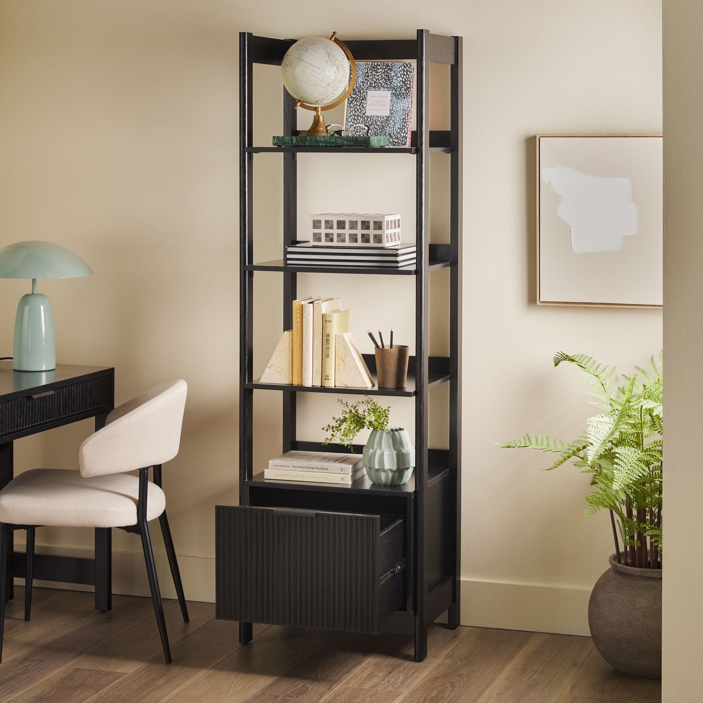 Transitional Narrow Bookshelf, Black