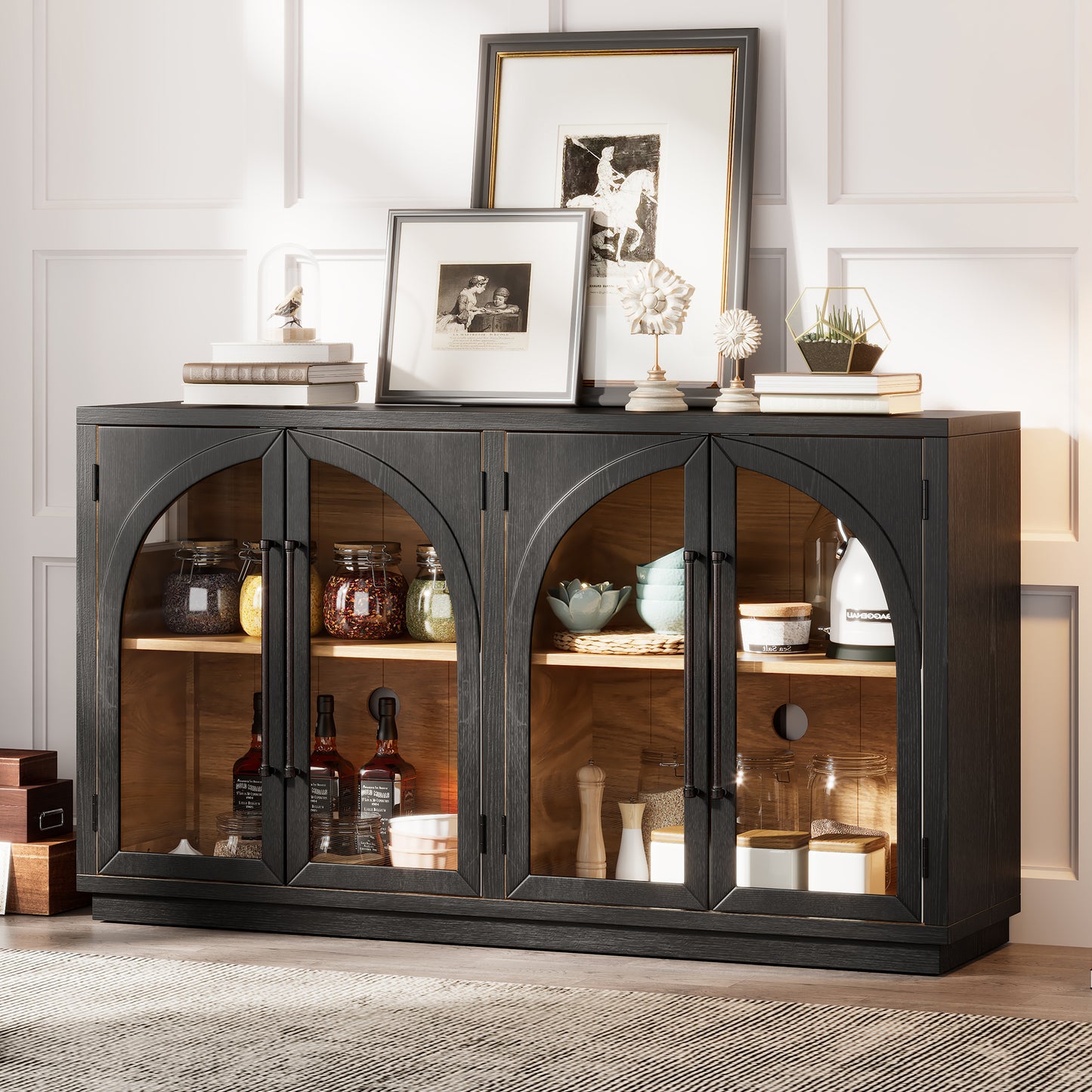Arched Black Glass Door Sideboard