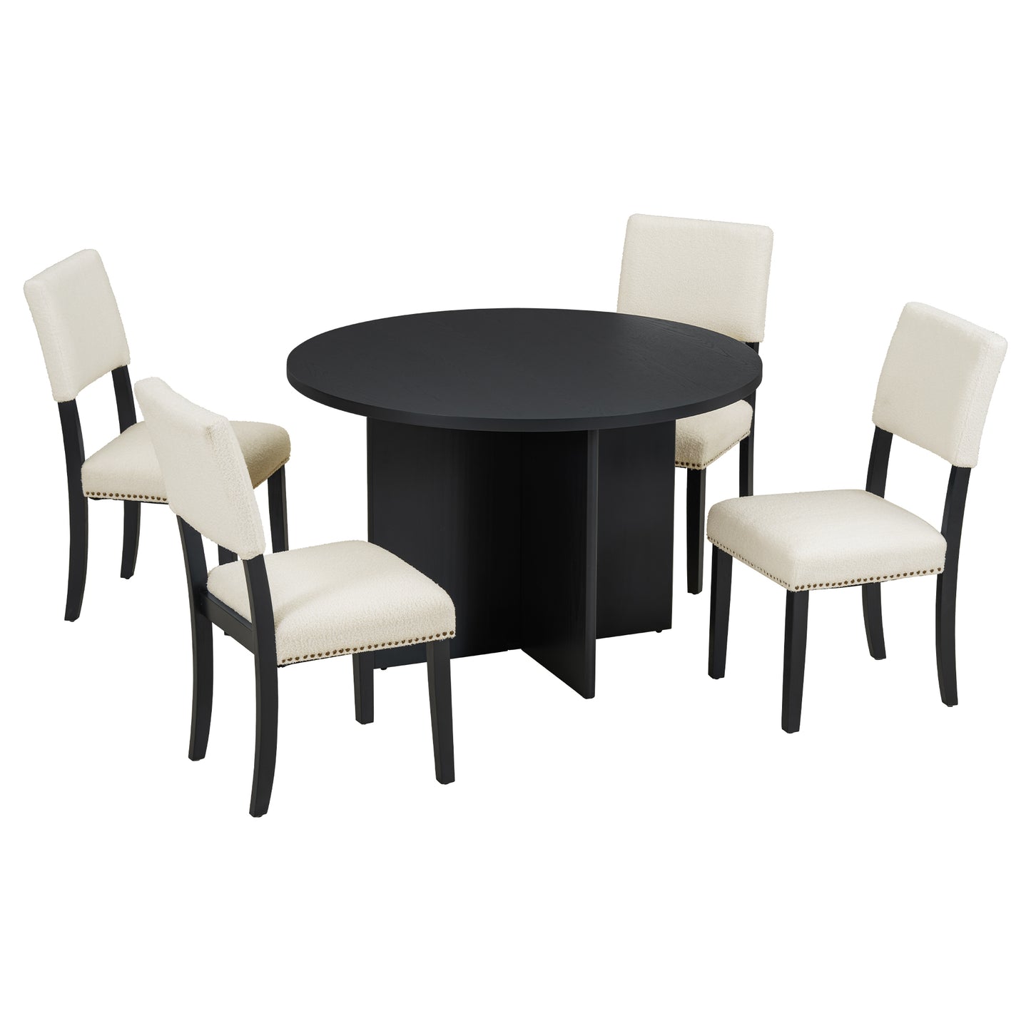 Modern 5-Piece Round Dining Table Set, Black