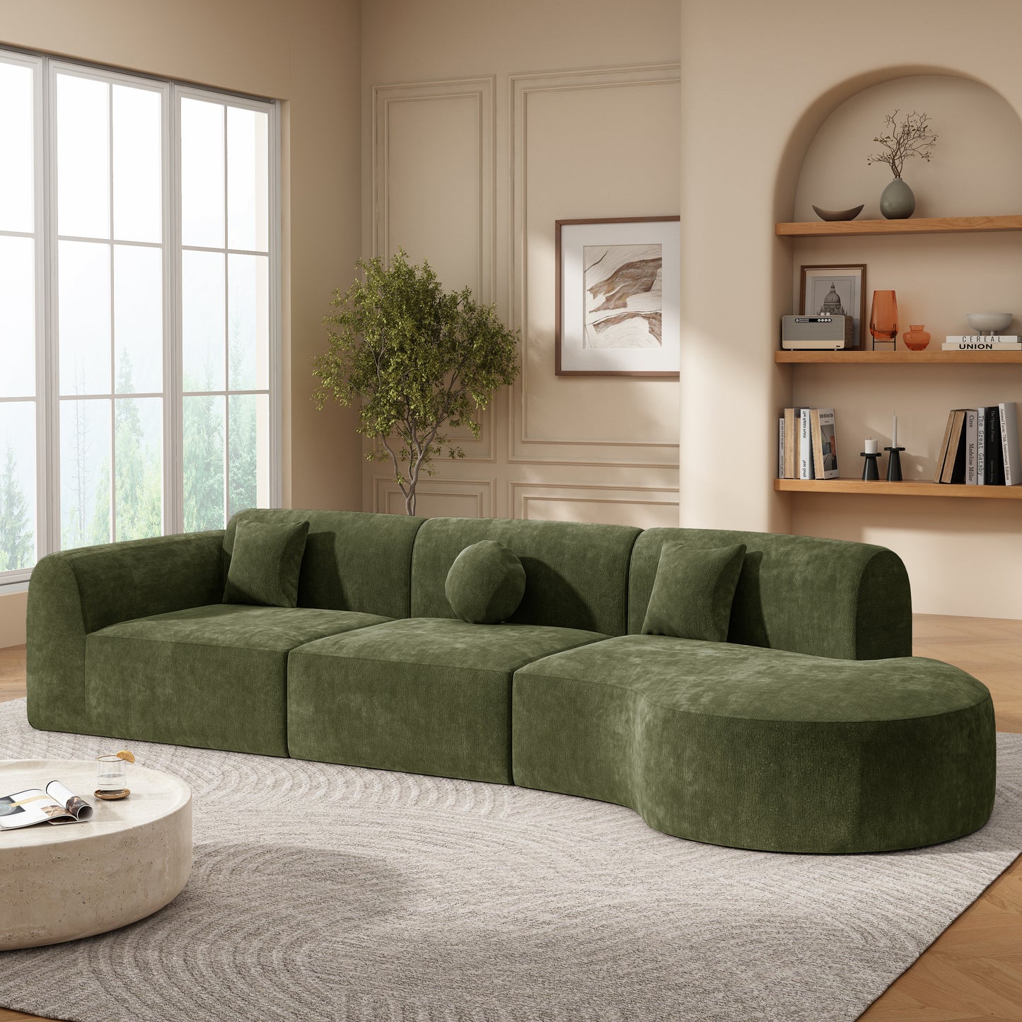 140" Lalo 6-Seat Curved Foam Sectional Sofa – Olive Green