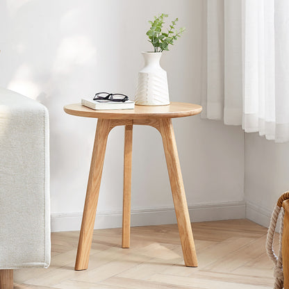 Round Solid Oak Side Table, Natural Finish