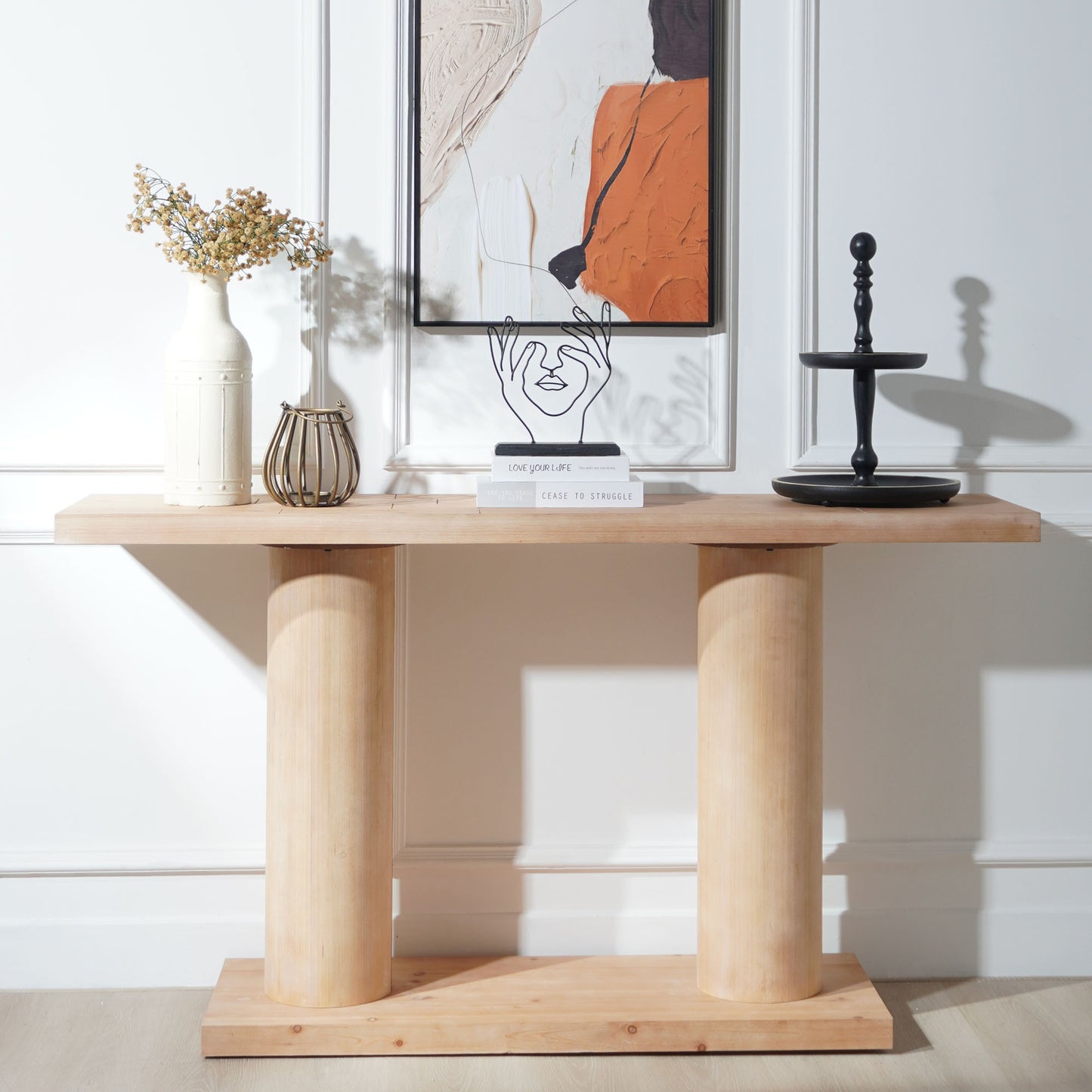 Elora Column Console Table – Natural Wood