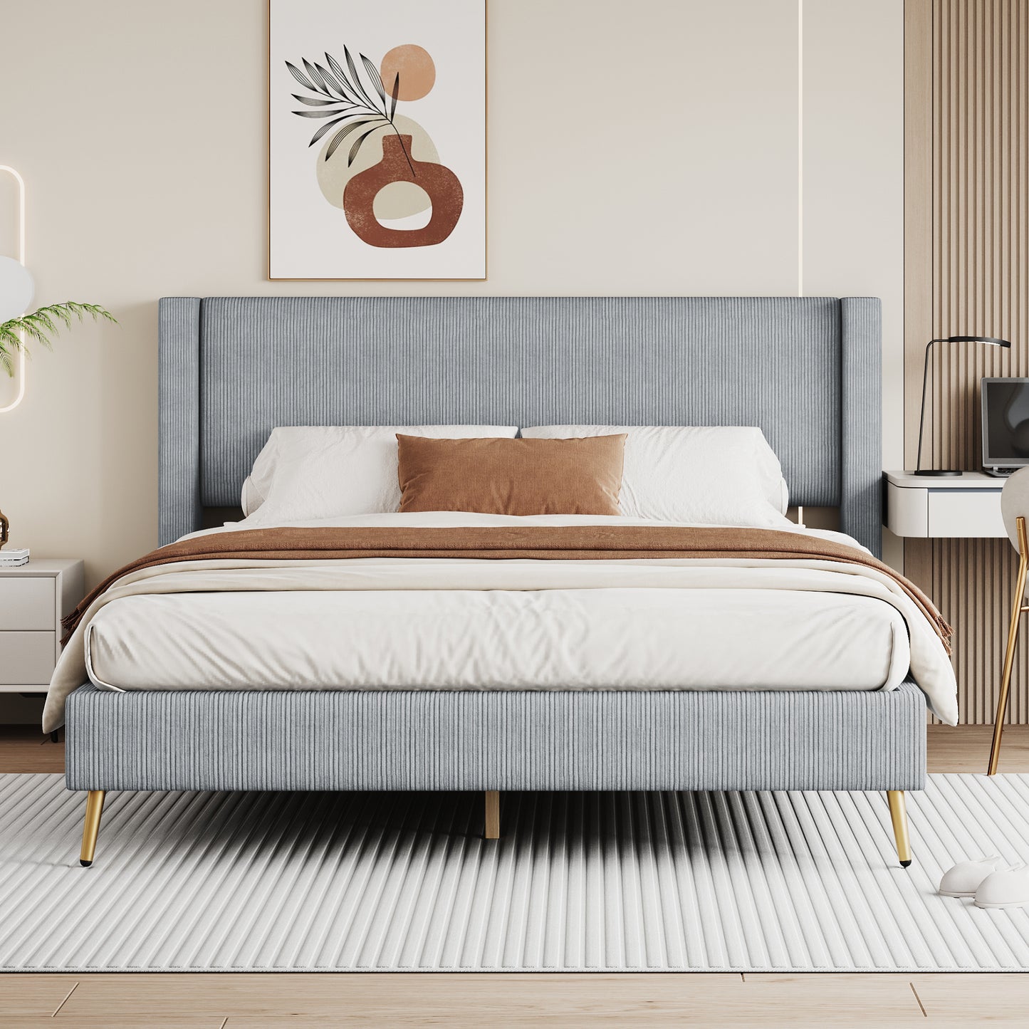 Cory Queen Platform Bed, Gray