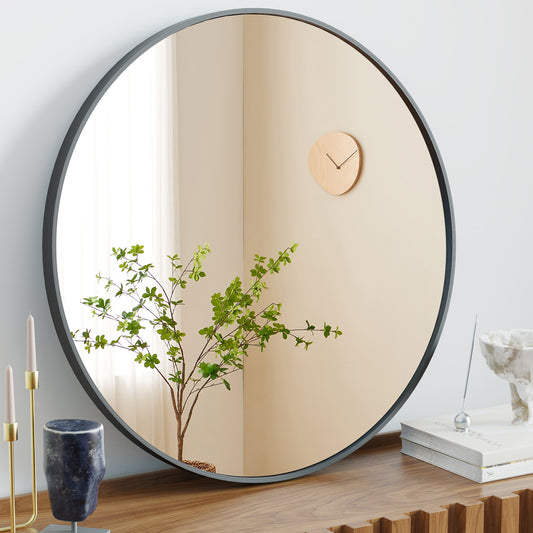 20" Black Round Wall Mirror