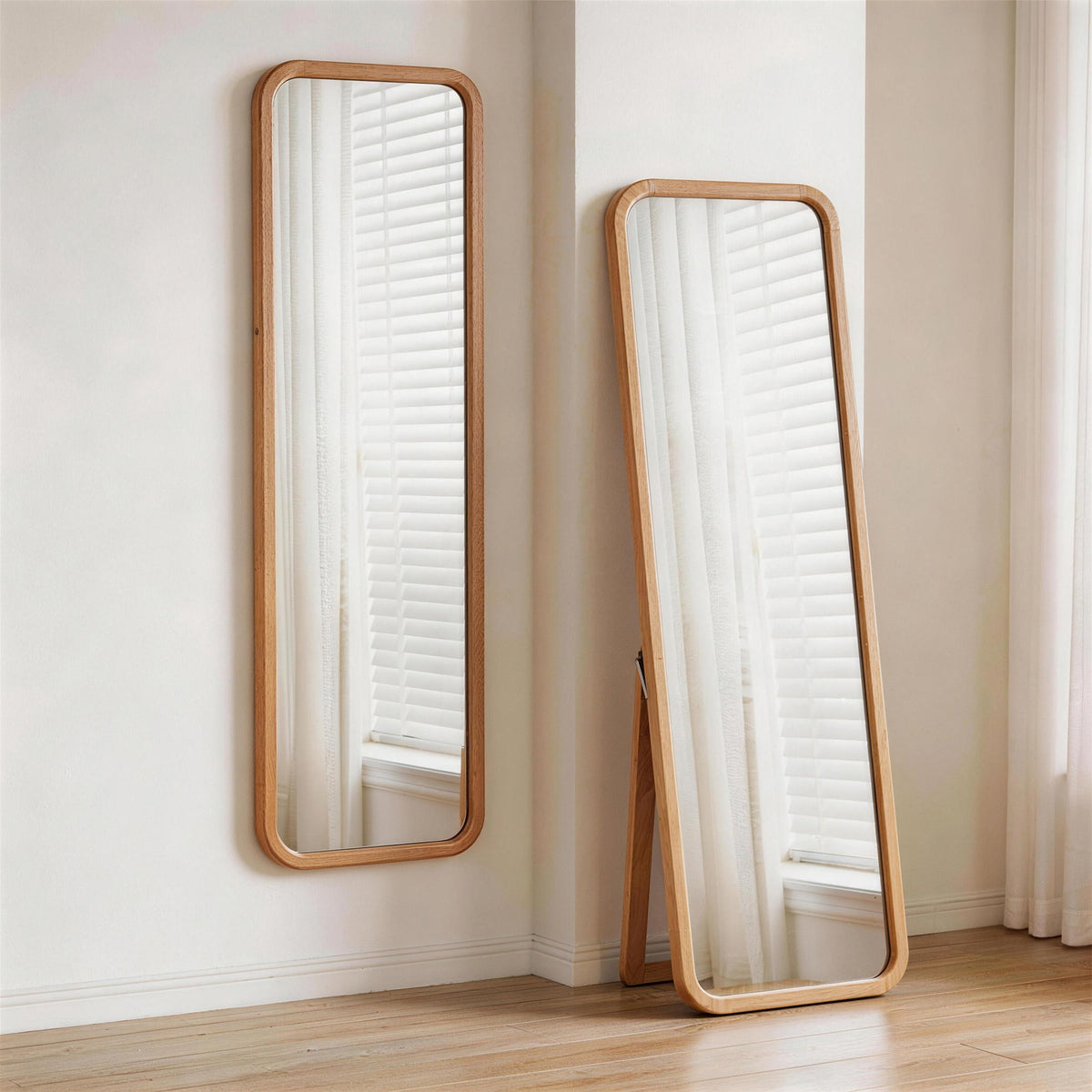 Rounded Wood Full-Length Mirror, Natural Oak Finish