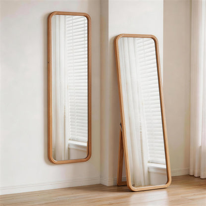 Rounded Wood Full-Length Mirror, Natural Oak Finish