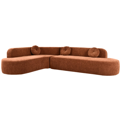 122” Modern Curved 4-Seat Sectional With Accent Pillows, Burnt Orange