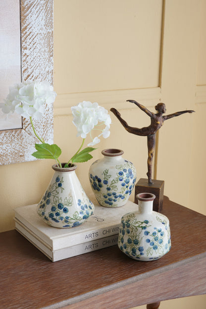 Blueberry Grove Ceramic Bud Vase, Set 3