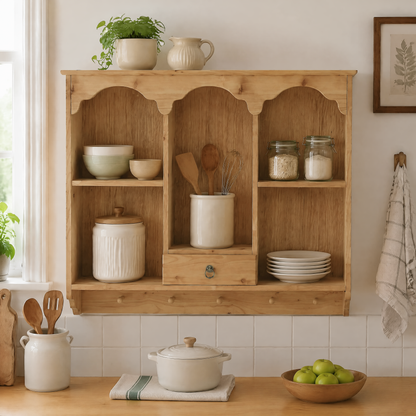 Elodie Scalloped Wood Wall Shelf, Natural Finish