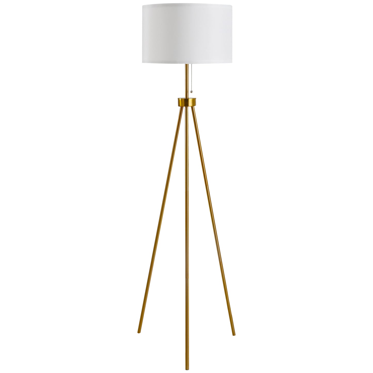 Orion Gold Tripod Floor Lamp with White Drum Shade