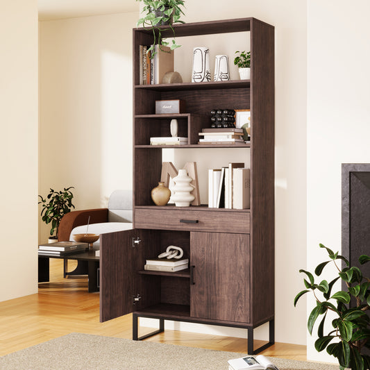 Modern Walnut Bookshelf With Led Strip Lights