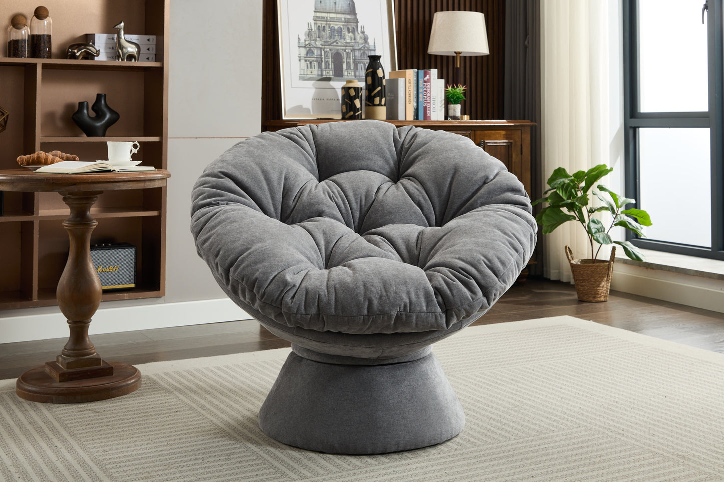 Oversized Papasan Swivel Accent Chair, Grey