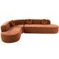 122” Modern Curved 4-Seat Sectional With Accent Pillows, Burnt Orange