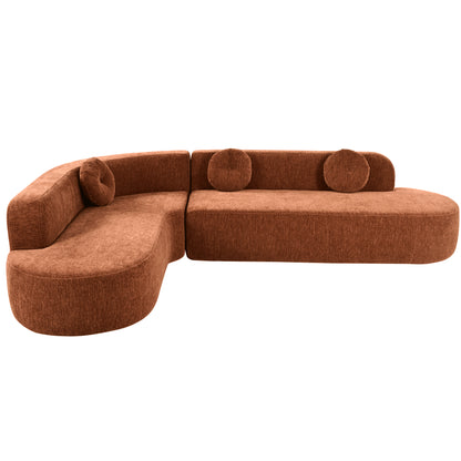 122” Modern Curved 4-Seat Sectional With Accent Pillows, Burnt Orange