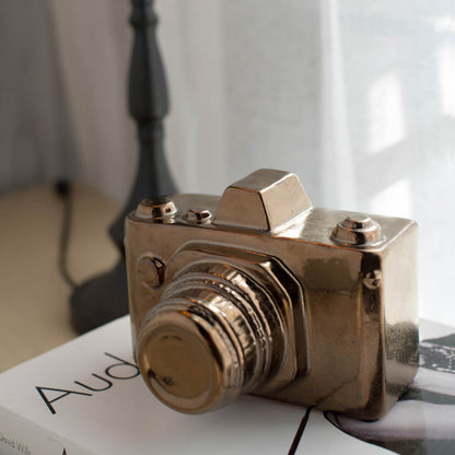 Lumi Vintage Camera Sculpture, Antique Gold