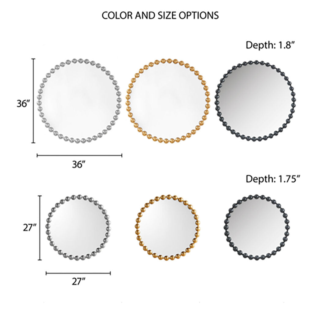 Black Beaded Round Wall Mirror – 36” Decorative Accent Mirror