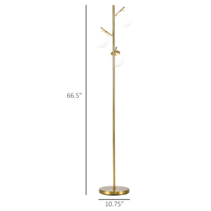 Nova Gold Floor Lamp with Three Frosted Glass Globe Shades