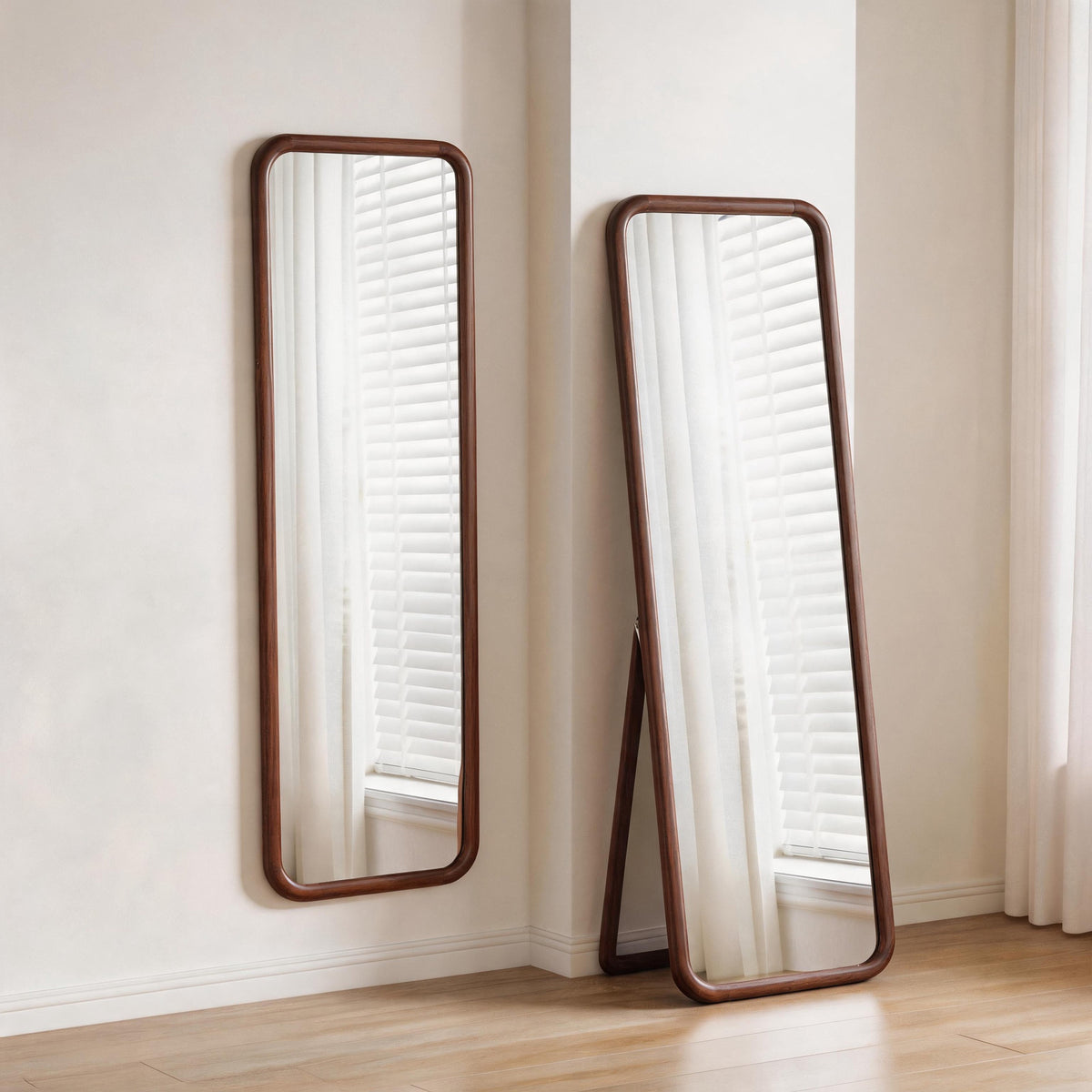 Rounded Wood Full-Length Mirror, Walnut