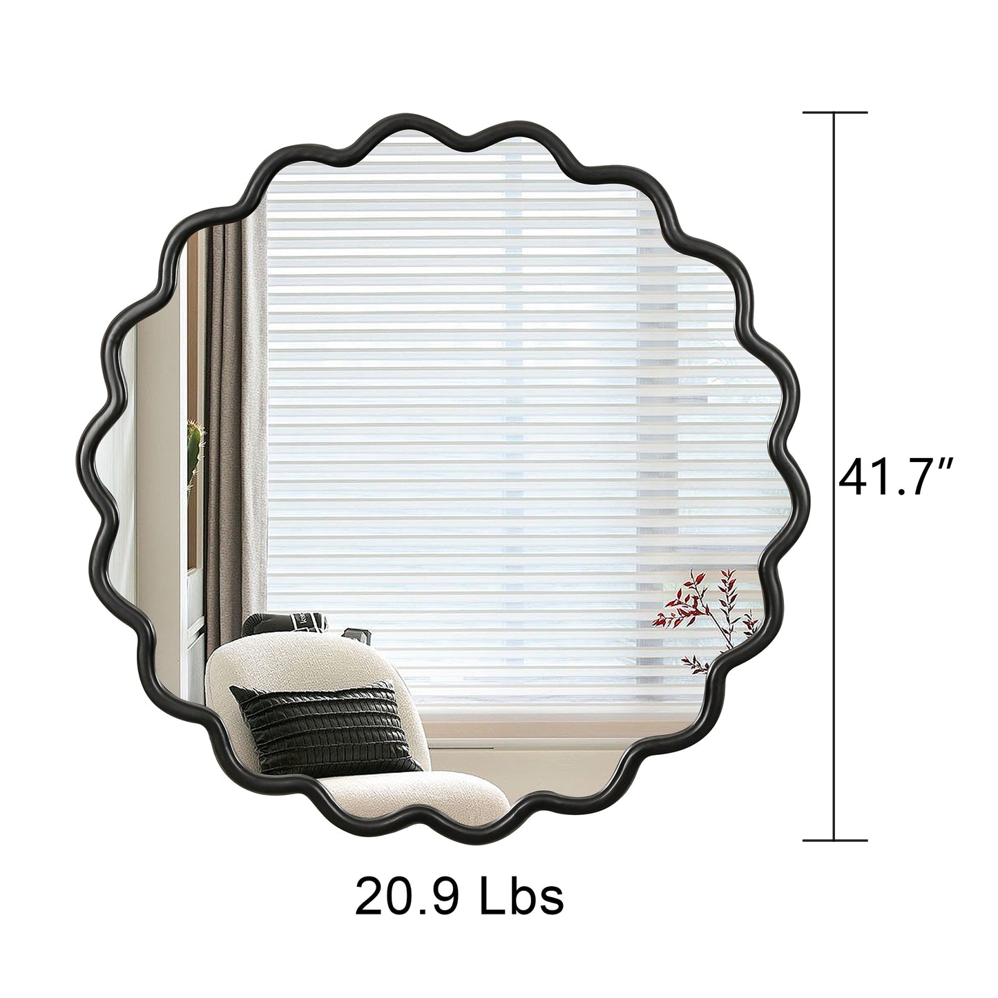 Solid Wood Wavy Round Mirror – 42” Black Finish