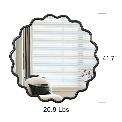 Solid Wood Wavy Round Mirror – 42” Black Finish